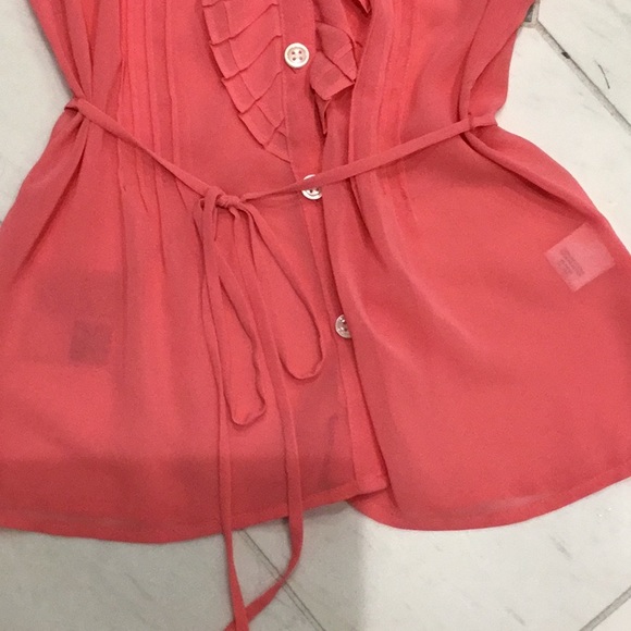 Banana Republic FO sheer sleeveless button front w/tie waist blouse, pink XSP - Picture 4 of 15
